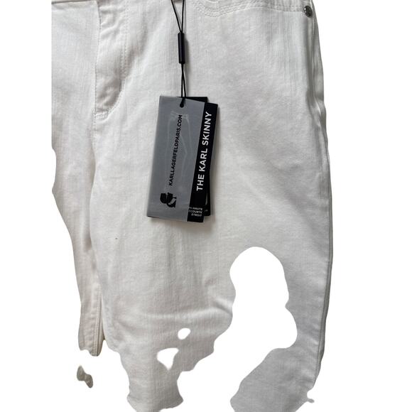 Karl Lagerfeld White Skinny Jeans Mid Rise Women’s 10 Ankle Raw Hem NWT - Picture 3 of 14